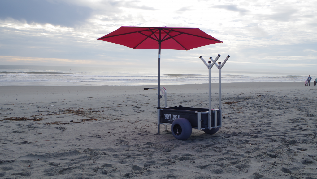 Beach Cart XL Beach Cart with Balloon Wheels, Chair Racks, Umbrella