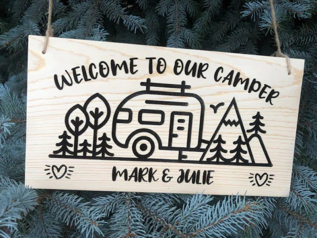 handdrawn wooden camping