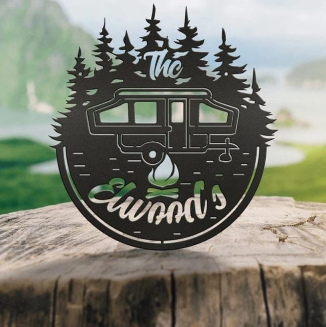 laser cut camping sign design