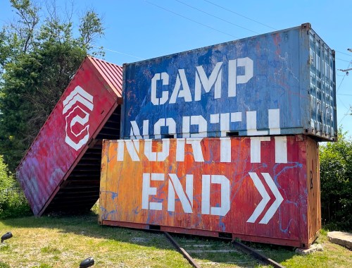 shipping container camping sign