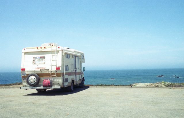 RV full time parked by a lake